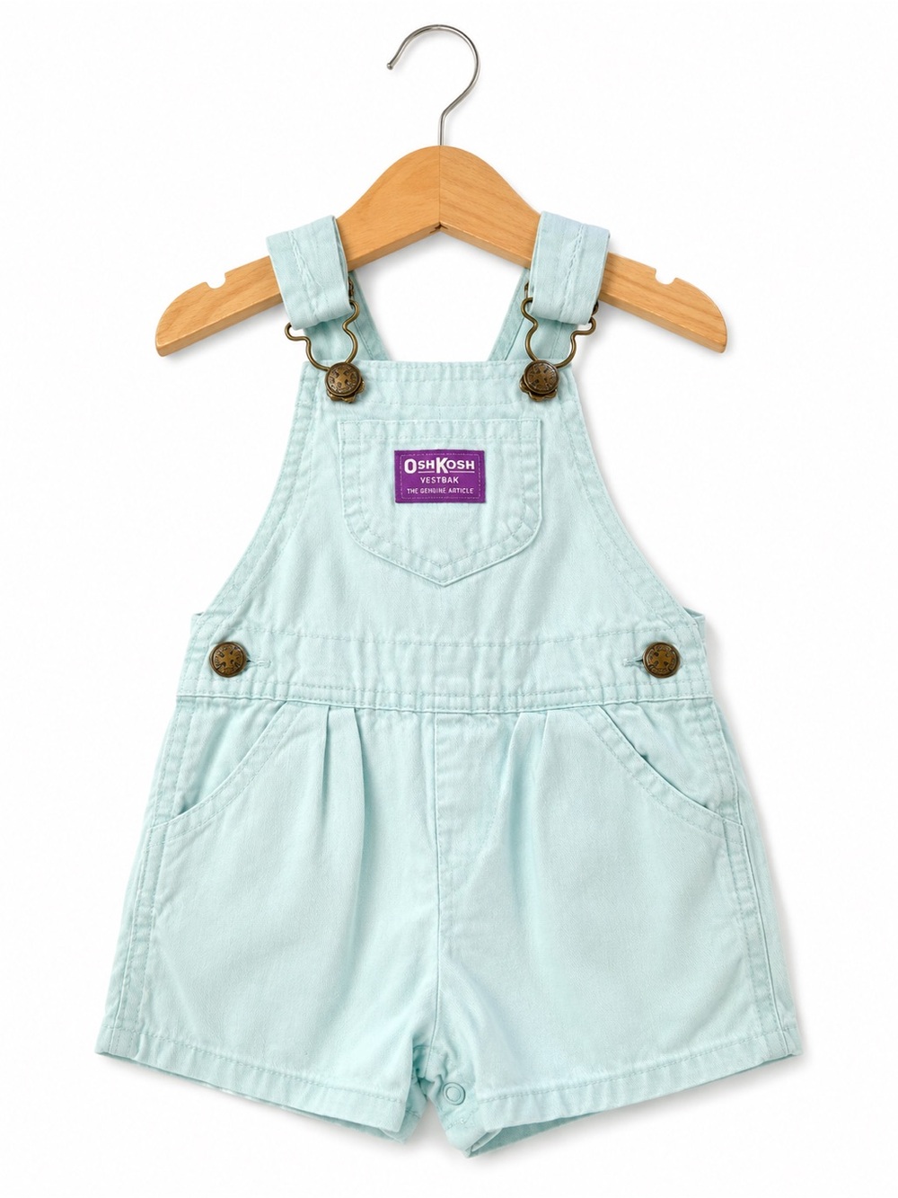 Vintage OshKosh Vestbak Shortalls 18M Teal Made in USA Paper Tag Romper
